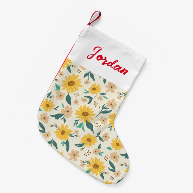 Petite Chaussette De Noël Motif Fleur de marguerite jaune (Devant (Accrochage))