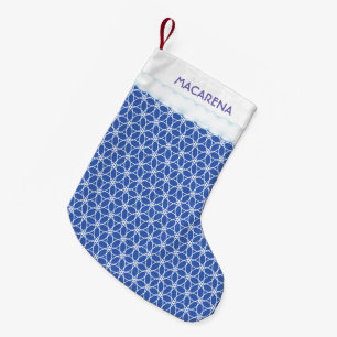 Petite Chaussette De Noël Motif Fleur de Vie sur fond bleu clair