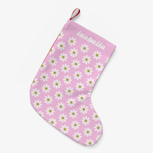 Petite Chaussette De Noël Motif Fleur Retro Daisy en rose Personnalisé