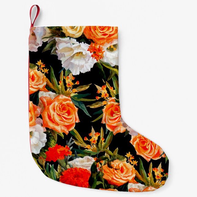 Petite Chaussette De Noël Motif floral incomparable. Roses et lisianthus sur (Devant)