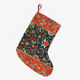 Petite Chaussette De Noël Motif floral indo-persan bohème vintage rouge