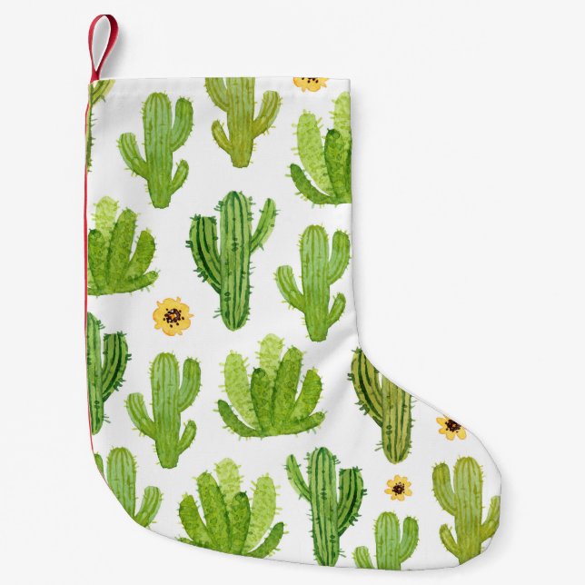 Petite Chaussette De Noël Motif fluide cactus aquarelle (Devant)