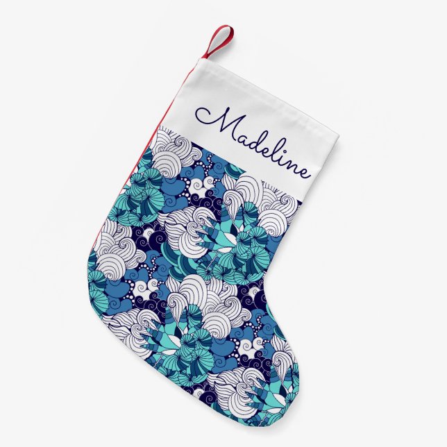 Petite Chaussette De Noël Motif funky Seashell| Ajouter votre nom (Devant (Accrochage))