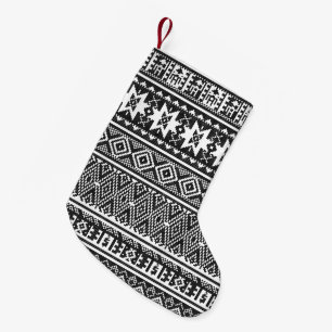 Petite Chaussette De Noël Motif géométrique croisé noir et blanc