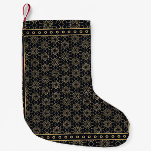 Petite Chaussette De Noël Motif graphique abstrait noir et or. Géométrique