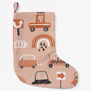 Petite Chaussette De Noël Motif impeccable avec des voitures de jouets. Cart