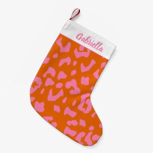 Petite Chaussette De Noël Motif imprimé léopard en rose orange personnalisé
