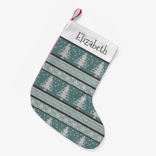 Petite Chaussette De Noël Motif laid   Teal de Noël de Knit de chandail