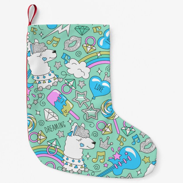 Petite Chaussette De Noël motif lama 2 (Devant)