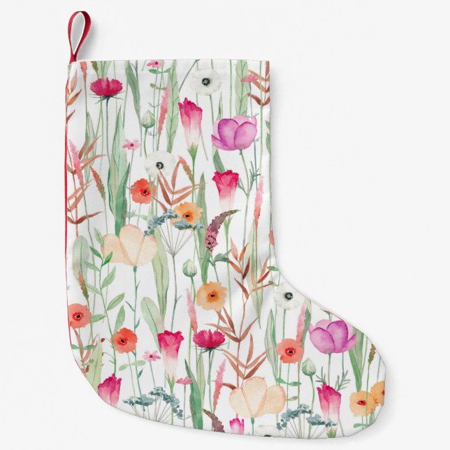 Petite Chaussette De Noël Motif mignon sans soudure avec différentes fleurs  (Devant)
