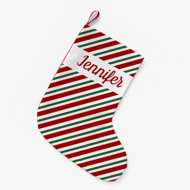 Petite Chaussette De Noël Motif moderne rouge vert rayures (Devant (Accrochage))