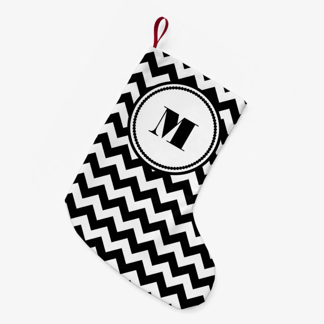 Petite Chaussette De Noël Motif monogramme classique noir et blanc (Devant (Accrochage))