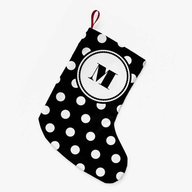 Petite Chaussette De Noël Motif monogramme moderne noir et blanc (Devant (Accrochage))