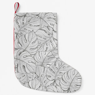 Petite Chaussette De Noël Motif noir blanc Feuille Monstera