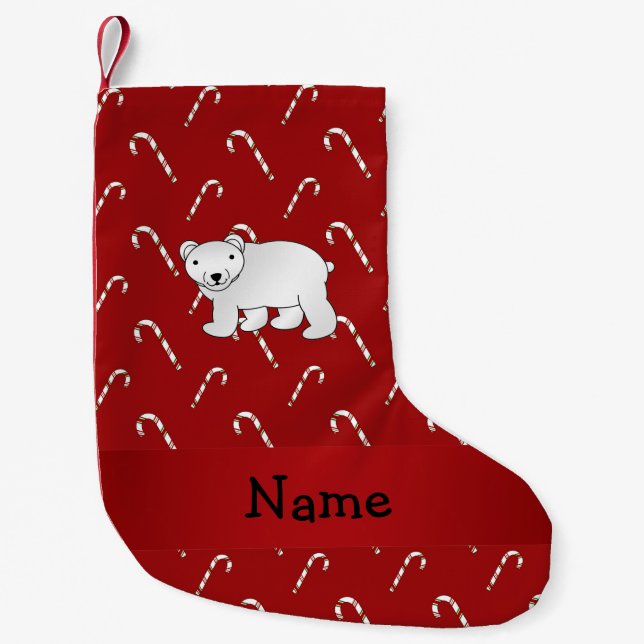 Petite Chaussette De Noël Motif nommé personnalisé de sucre de canne d'ours (Devant)