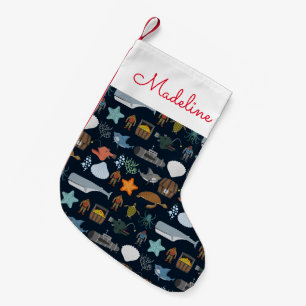 Petite Chaussette De Noël Motif Ocean Inhabitants  Ajouter votre nom
