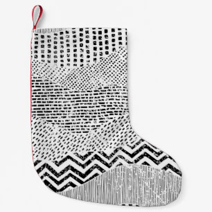 Petite Chaussette De Noël Motif ondulé noir et blanc. Ornement dessiné à