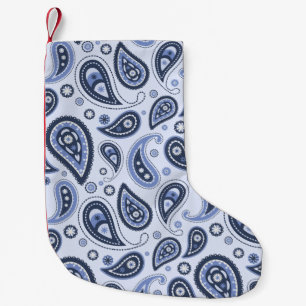 Petite Chaussette De Noël Motif Paisley Bleu