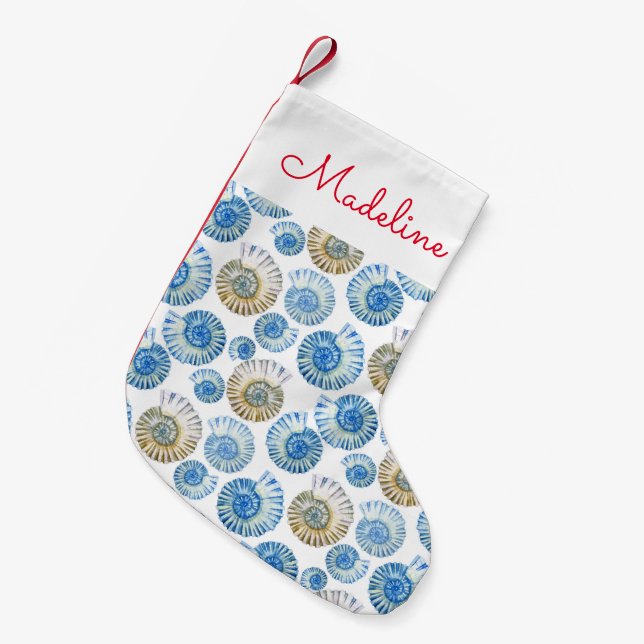 Petite Chaussette De Noël Motif Pastel Seashell| Ajouter votre nom (Devant (Accrochage))