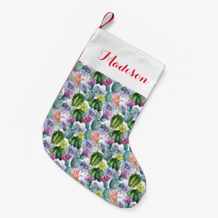 Petite Chaussette De Noël Motif peint à la main de cactus d'aquarelle