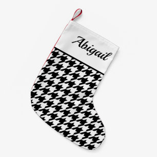 Petite Chaussette De Noël Motif pied-de-poule personnalisé blanc noir