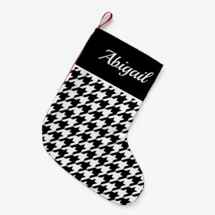 Petite Chaussette De Noël Motif pied-de-poule personnalisé noir blanc