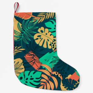 Petite Chaussette De Noël Motif plat tropique dessiné à la main. Paume feuil