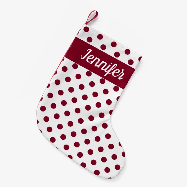 Petite Chaussette De Noël Motif Pois de Bourgogne moderne (Devant (Accrochage))