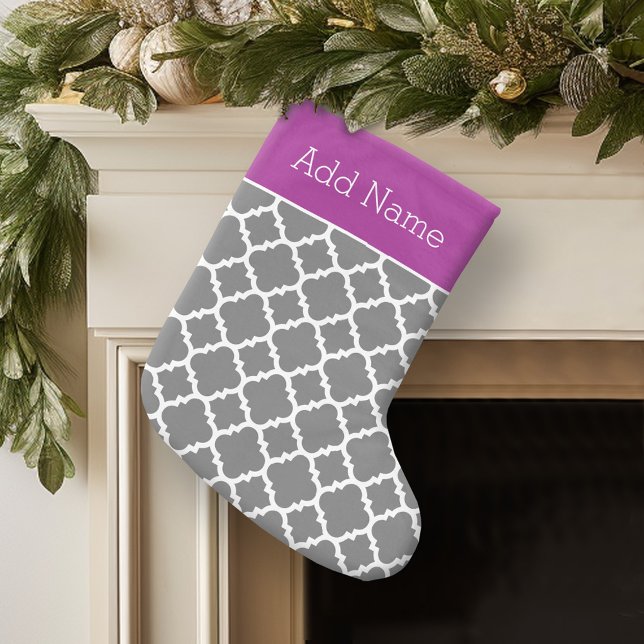 Petite Chaussette De Noël Motif Quatrefoil tendance Nom personnalisé (Personalized Christmas Stocking)