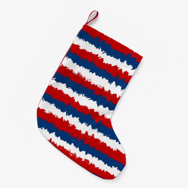 Petite Chaussette De Noël Motif rayé rouge blanc bleu (Devant (Accrochage))