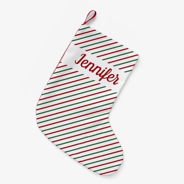 Petite Chaussette De Noël Motif rayures rouges et vertes classiques (Devant (Accrochage))