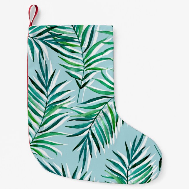 Petite Chaussette De Noël Motif sans couture avec branches de palmiers. Aqua (Devant)