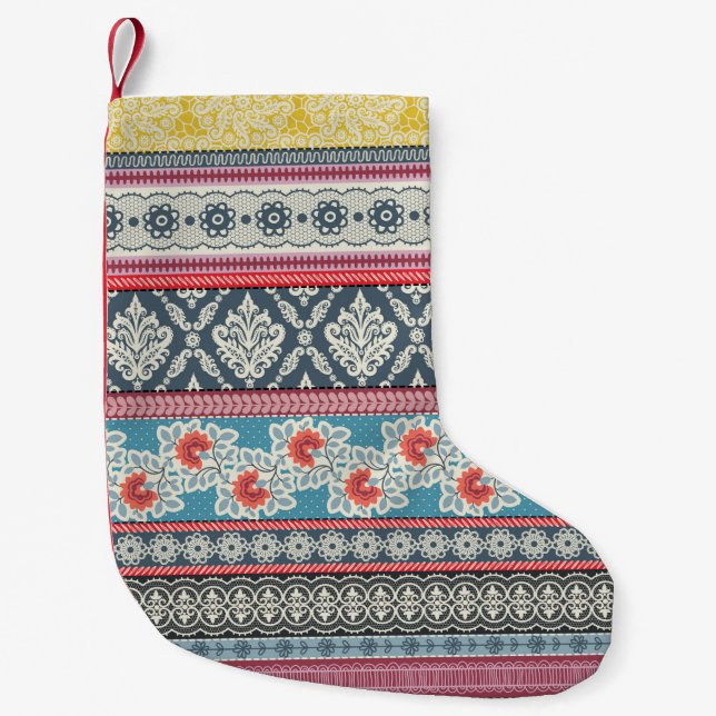 Petite Chaussette De Noël Motif sans couture avec carreaux en patchwork. (Devant)