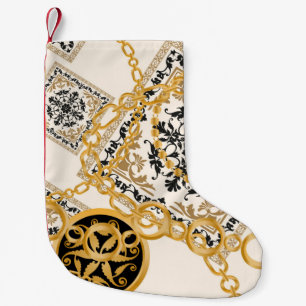 Petite Chaussette De Noël Motif sans couture avec chaînes or pierres précieu