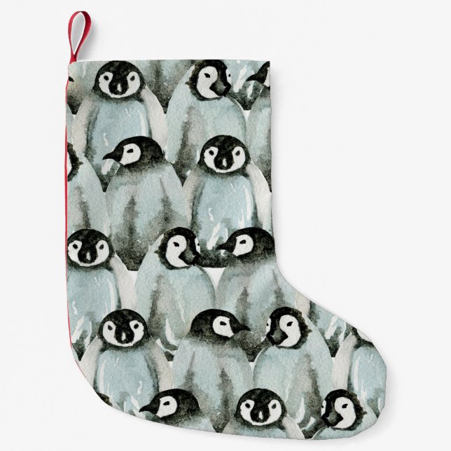 Petite Chaussette De Noël Motif sans couture avec des pingouins mignons (Devant)
