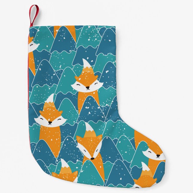 Petite Chaussette De Noël Motif sans couture avec différents mignons renards (Devant)