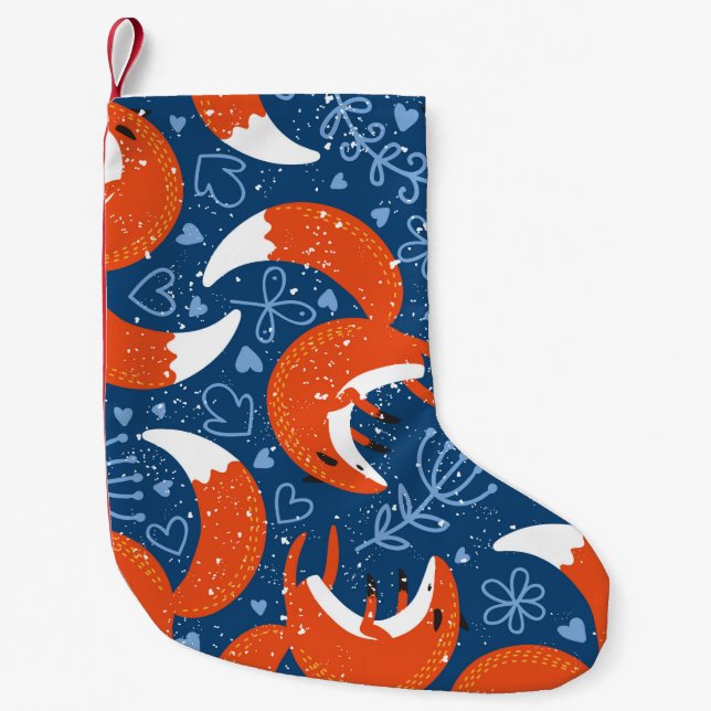 Petite Chaussette De Noël Motif sans couture avec différents mignons renards (Devant)