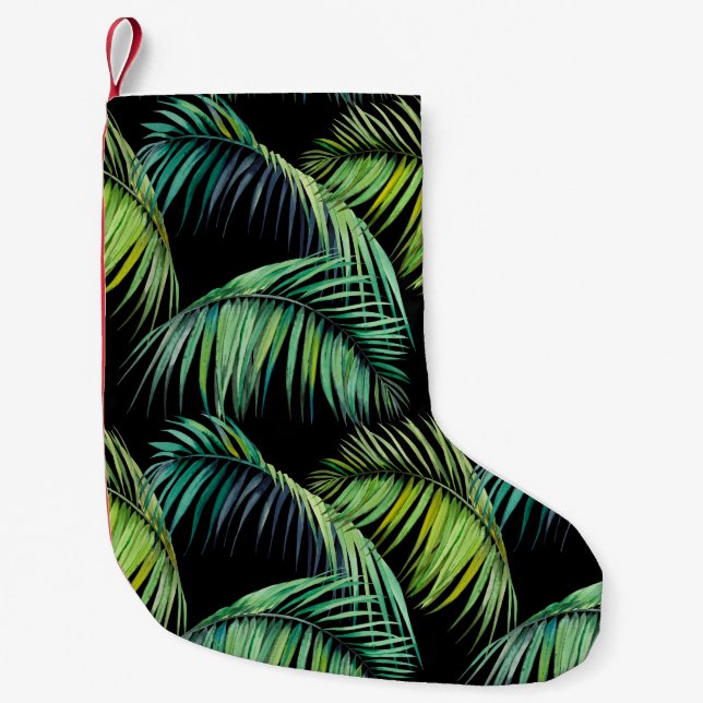 Petite Chaussette De Noël Motif sans couture avec feuilles de palmiers tropi (Devant)