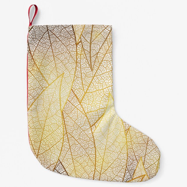 Petite Chaussette De Noël Motif sans couture avec feuilles or (Devant)