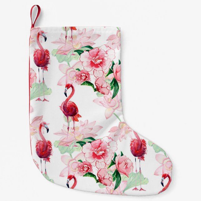 Petite Chaussette De Noël Motif sans couture avec flamant rose (Devant)