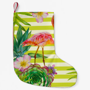 Petite Chaussette De Noël  motif sans couture avec flamant rose et tr exotiq