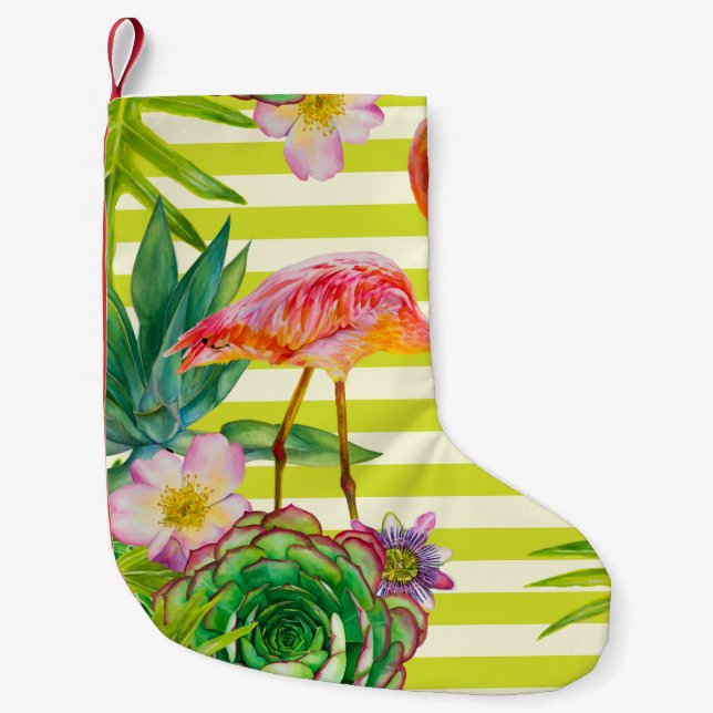 Petite Chaussette De Noël  motif sans couture avec flamant rose et tr exotiq (Devant)