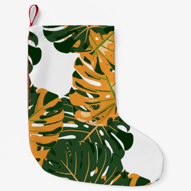 Petite Chaussette De Noël Motif sans couture avec forêt pluviale hawaïenne.  (Devant)