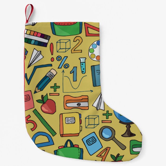 Petite Chaussette De Noël Motif sans couture avec fournitures scolaires sur  (Devant)