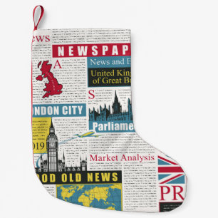 Petite Chaussette De Noël  motif sans couture avec journal britannique ou lo