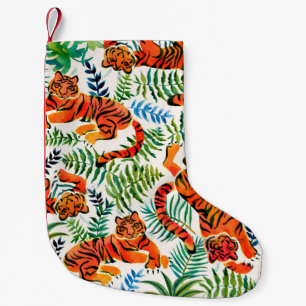 Petite Chaussette De Noël Motif sans couture avec peint en tigres aquarelles