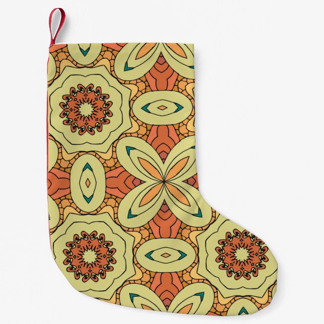 Petite Chaussette De Noël Motif sans couture orange ethnique avec mandala. i (Devant)