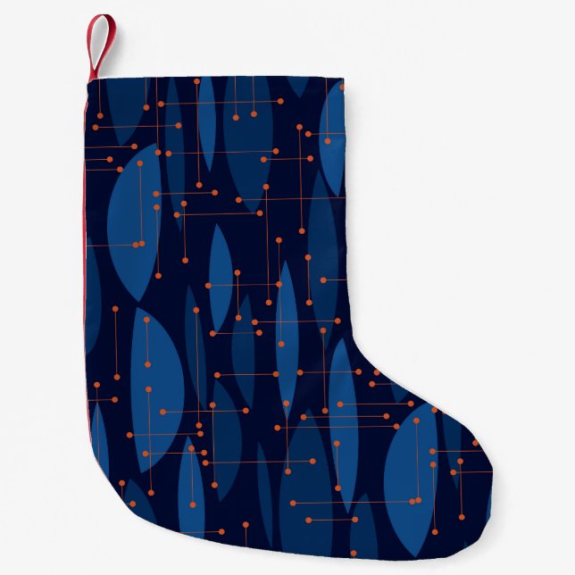 Petite Chaussette De Noël Motif sans joint atomique bleu du milieu du siècle (Devant)