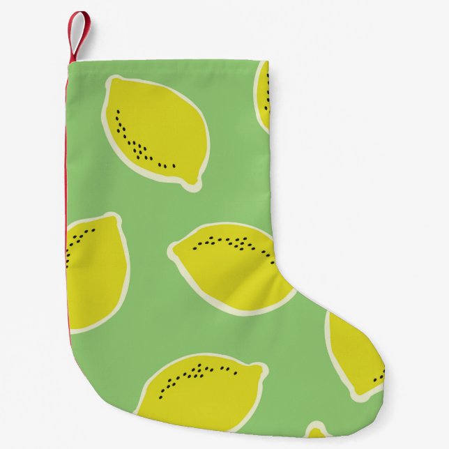 Petite Chaussette De Noël Motif sans soudure à la main avec citrons en jaune (Devant)