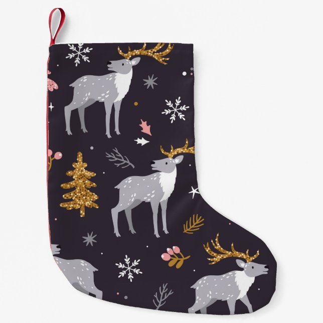 Petite Chaussette De Noël motif sans soudure avec rennes, sapins et sapins (Devant)